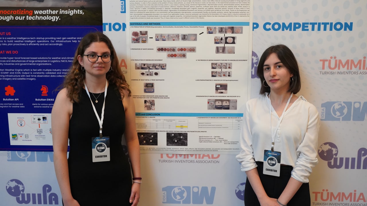 Young innovators presenting a scientific poster